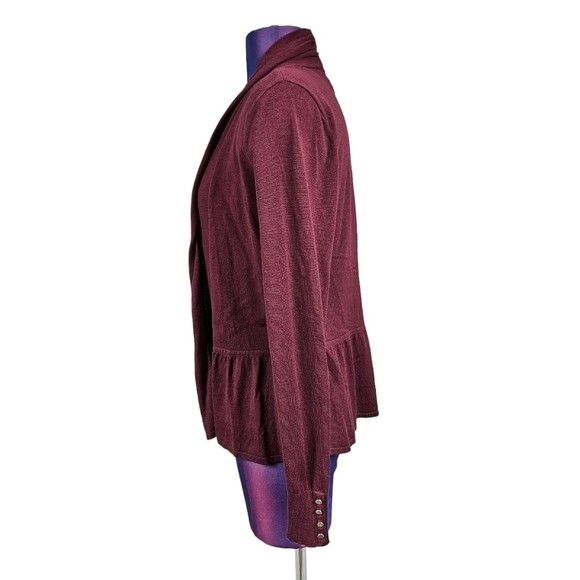 White House Black Market Maroon Peplum Open Front Cardigan Sweater Women's Small - Picture 3 of 8